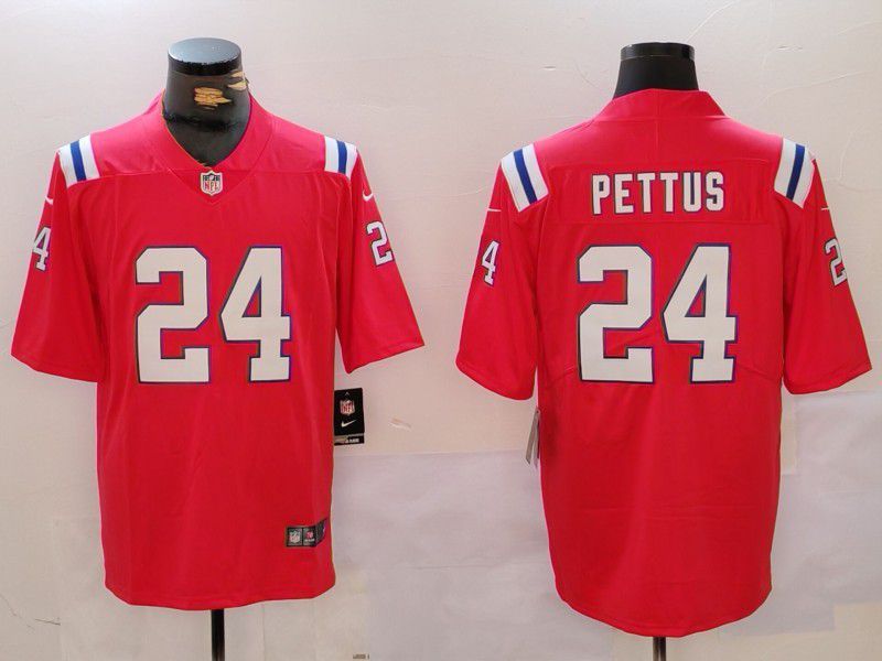 Men New England Patriots #24 Pettus Red 2024 Nike Vapor Limited NFL Jersey style 1